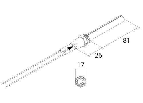 PSx-7-120-W Rezistența ceramica de aprindere pentru sobe și cazane pe peleți - Desen tehnic