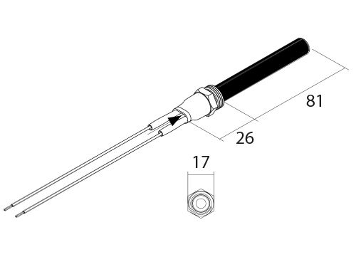 PSx-7-240-B Rezistența ceramica de aprindere pentru sobe și cazane pe peleți - Desen tehnic